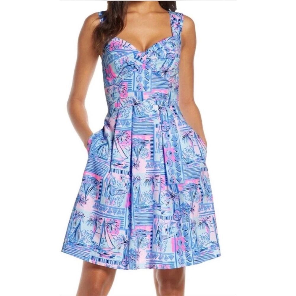 Lilly Pulitzer Cyndi Whisper Blue Yeah Buoy Nautical Fit & Flare Dress 0 - Picture 6 of 15